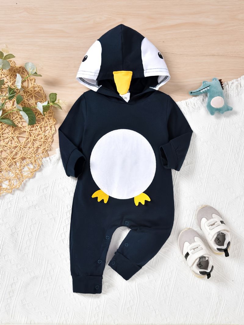 Baby Jenter Hette Jumpsuits Med Tegneserie Pingvin Design
