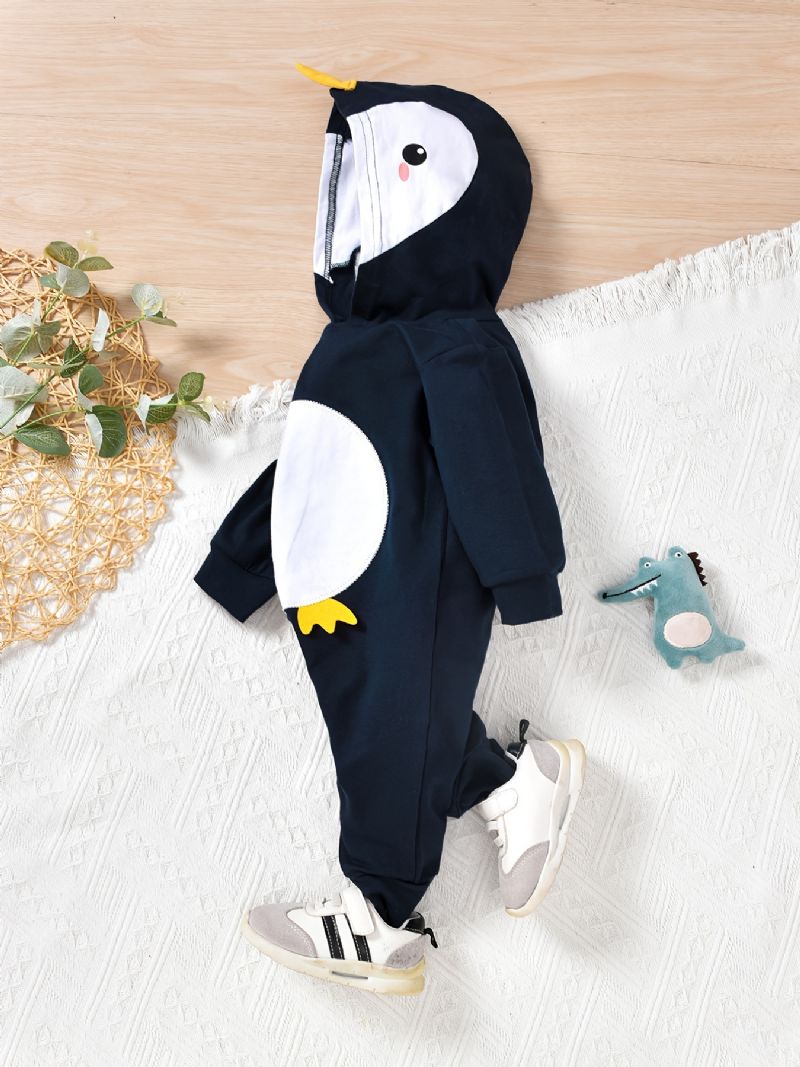 Baby Jenter Hette Jumpsuits Med Tegneserie Pingvin Design