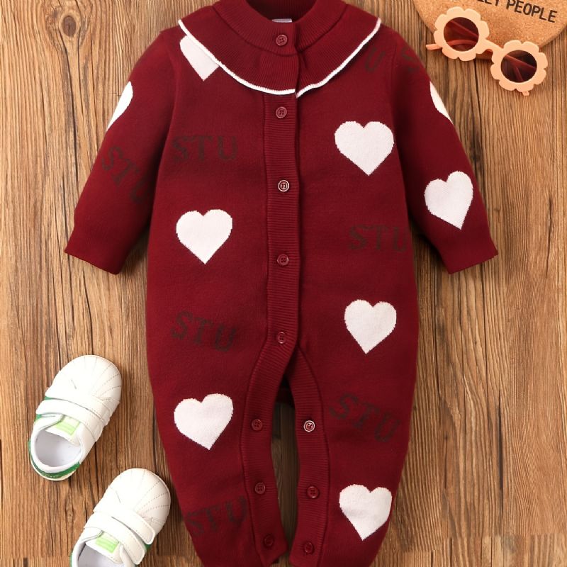 Baby Jenter Jumpsuit Heart Print Strikket