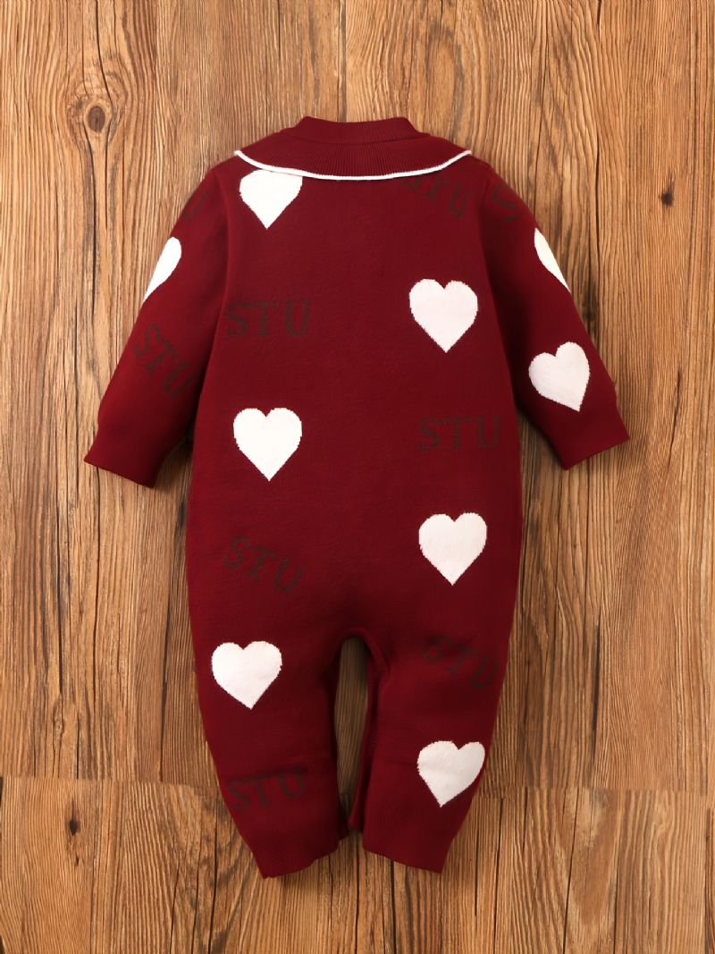 Baby Jenter Jumpsuit Heart Print Strikket