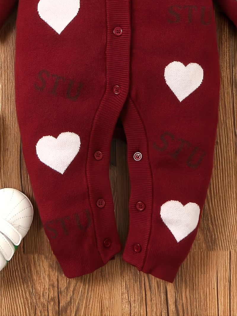 Baby Jenter Jumpsuit Heart Print Strikket
