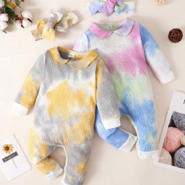 Baby Jenter Jumpsuits Langermet Tie Dye Rompers & Sløyfe Pannebånd Sett