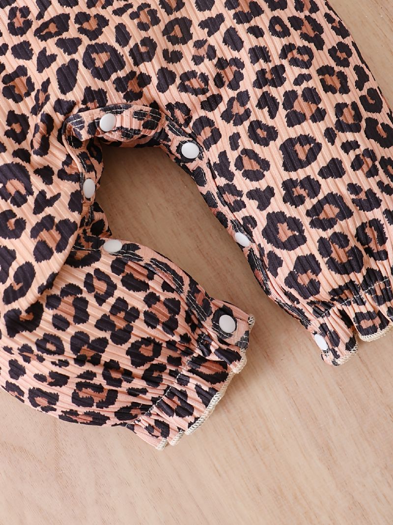 Baby Jenter Lange Armer Leopard Print Jumpsuits Med Patchwork Vest Og Pannebånd Sett