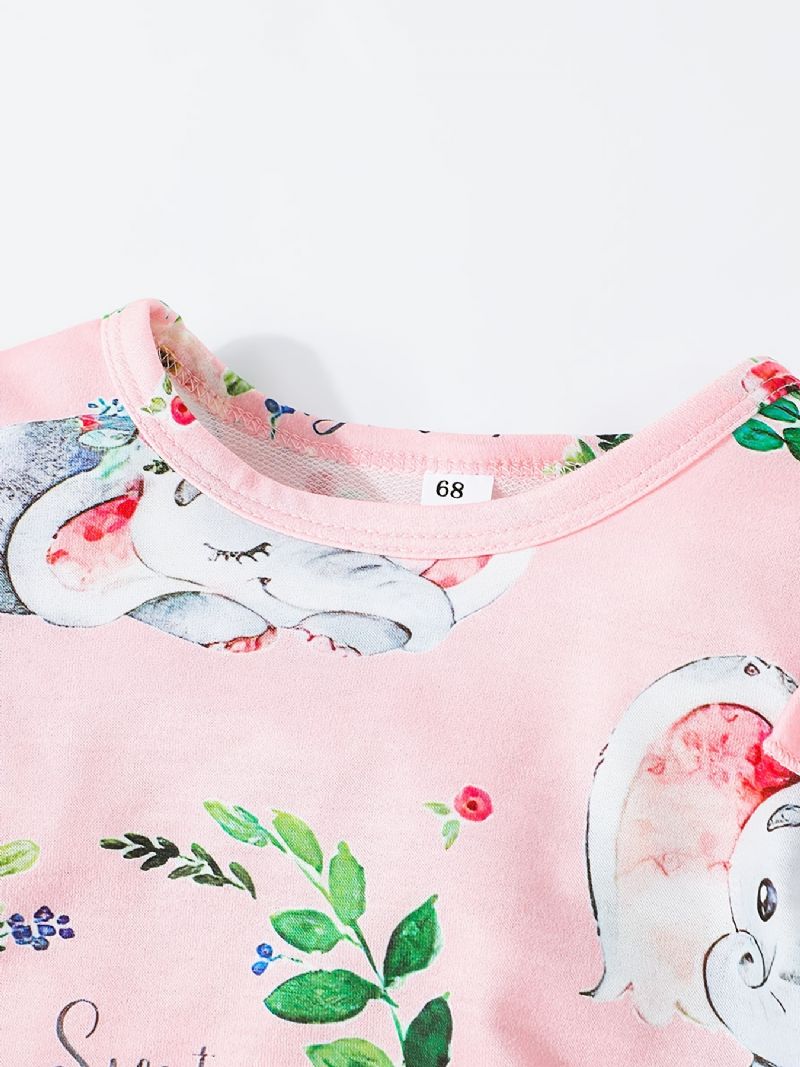 Baby-jenter Lange Ermede Jumpsuits Med Blomsterelefanttrykk