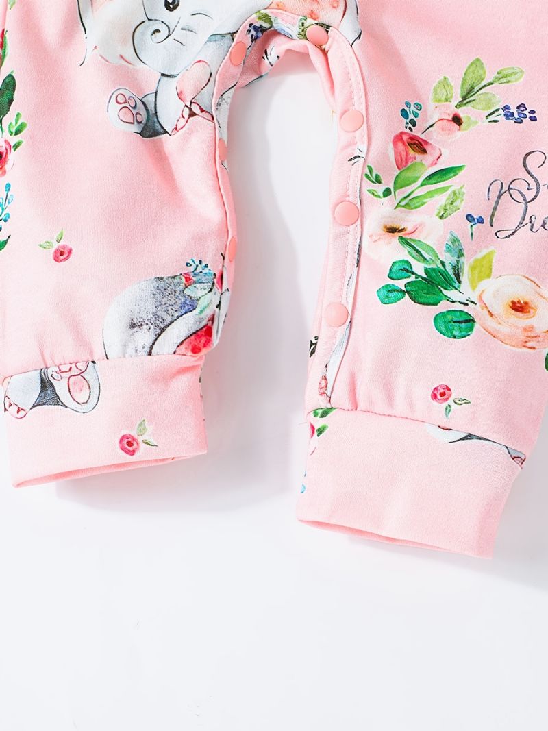 Baby-jenter Lange Ermede Jumpsuits Med Blomsterelefanttrykk