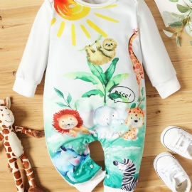 Baby-jenter Lange Ermede Jumpsuits Rompers Med Dyretrykk