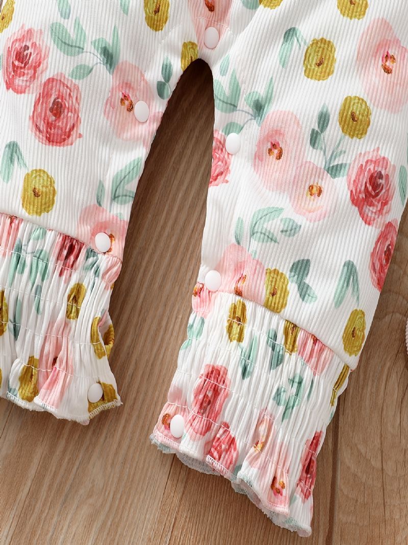 Baby Jenter Langermet Blomstermønster Jumpsuit + Pannebånd Set Romper Babyklær