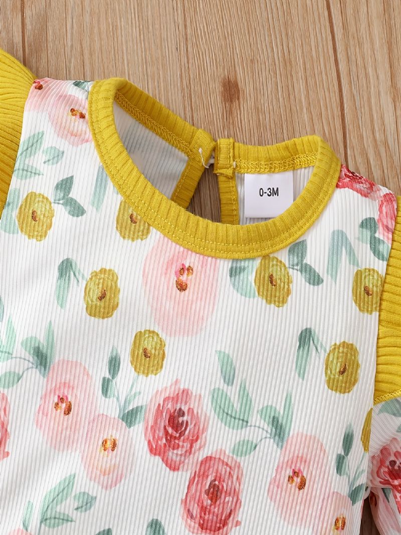 Baby Jenter Langermet Blomstermønster Jumpsuit + Pannebånd Set Romper Babyklær