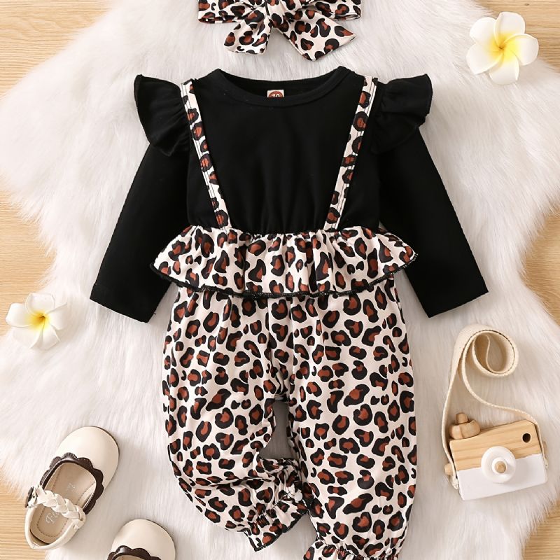 Baby Jenter Leopard Mønster Jumpsuit Ruffle Langermet Onsie Klær