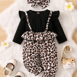 Baby Jenter Leopard Mønster Jumpsuit Ruffle Langermet Onsie Klær