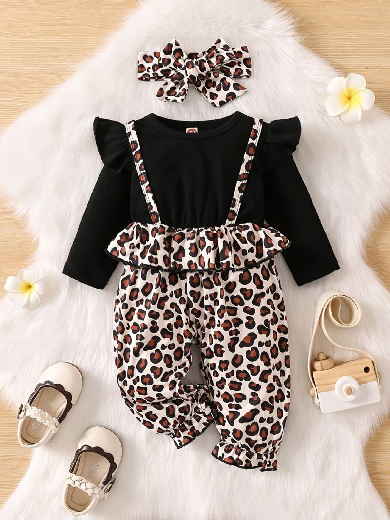 Baby Jenter Leopard Mønster Jumpsuit Ruffle Langermet Onsie Klær