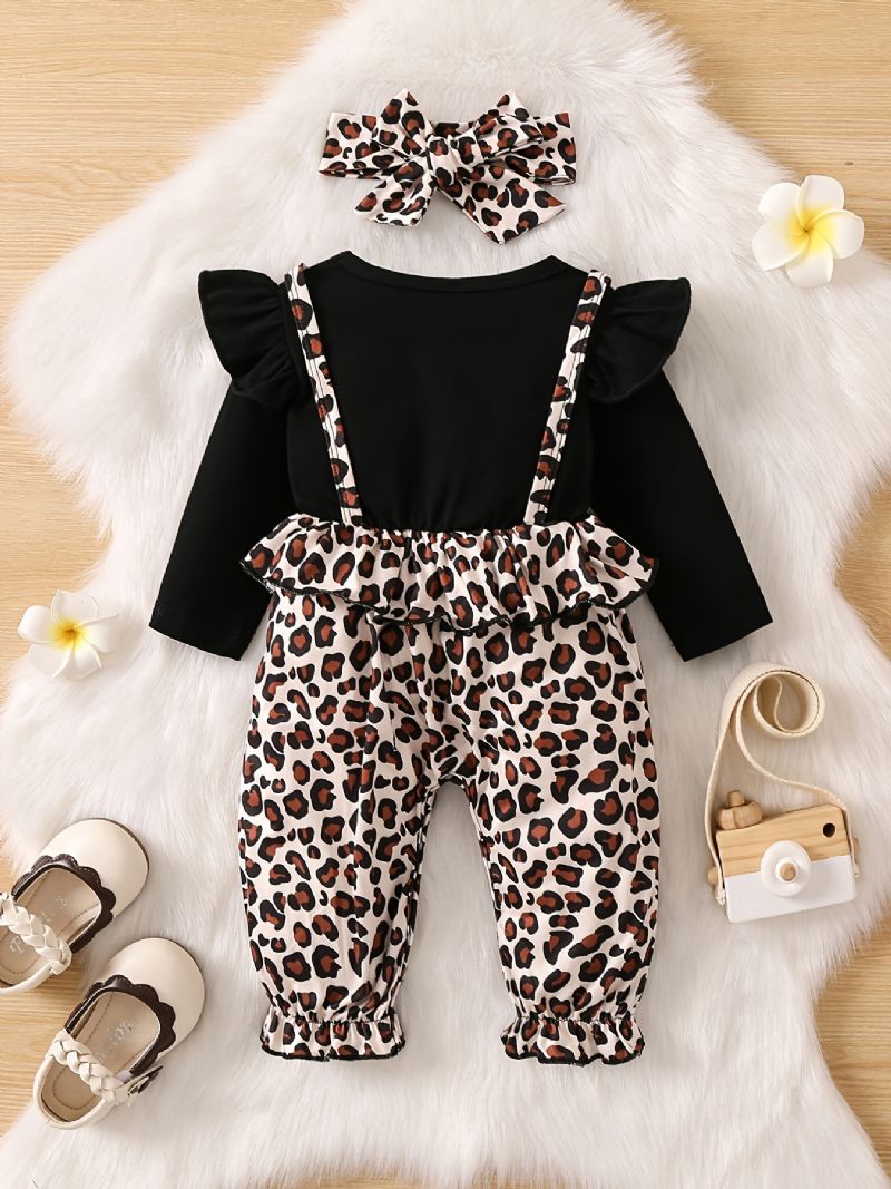 Baby Jenter Leopard Mønster Jumpsuit Ruffle Langermet Onsie Klær