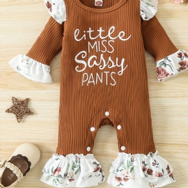 Baby Jenter Letter Flying Sleeve Langermet Trykt Romper Jumpsuit