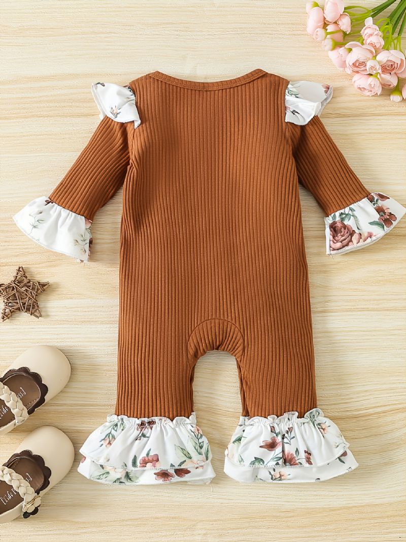 Baby Jenter Letter Flying Sleeve Langermet Trykt Romper Jumpsuit