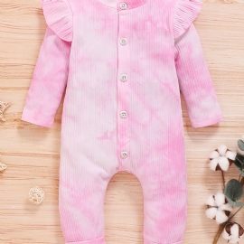 Baby Jenter Romper Tie Dye Rund Hals Fluermer Langermet Jumpsuit Barneklær