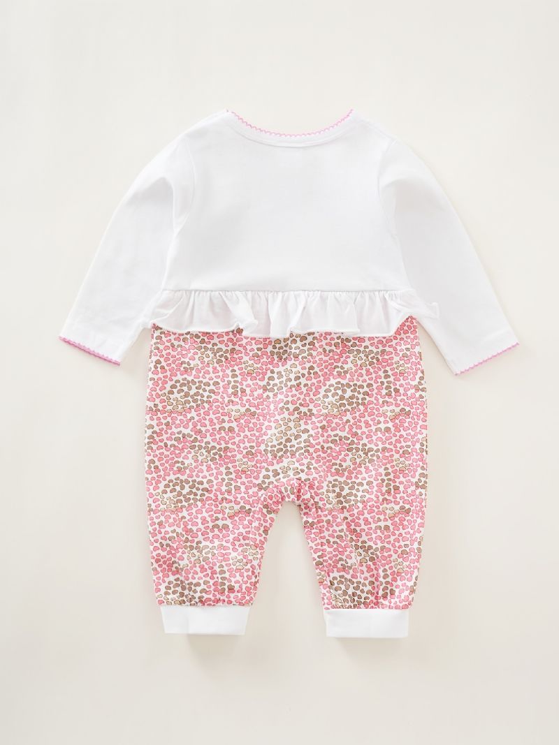 Baby Jenter Rompers Søt Tegneserie Dyr Langermet Floral Trim Rund Hals Jumpsuit