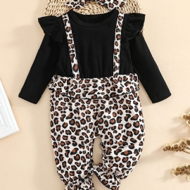 Baby Jenter Ruffle Langermet Patchwork Jumpsuit Med Leopard Print Babyklær