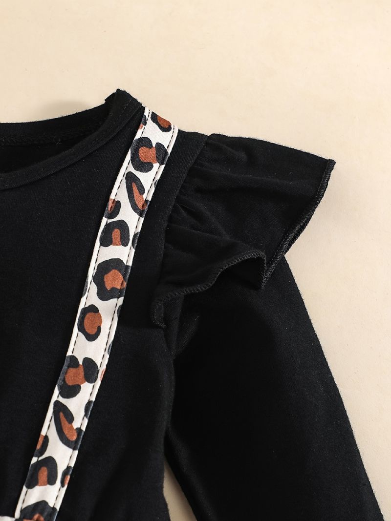 Baby Jenter Ruffle Langermet Patchwork Jumpsuit Med Leopard Print Babyklær