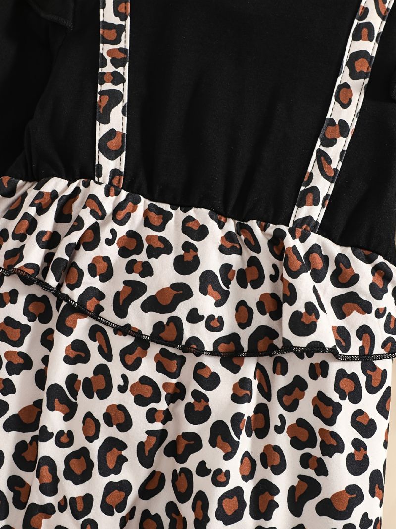 Baby Jenter Ruffle Langermet Patchwork Jumpsuit Med Leopard Print Babyklær