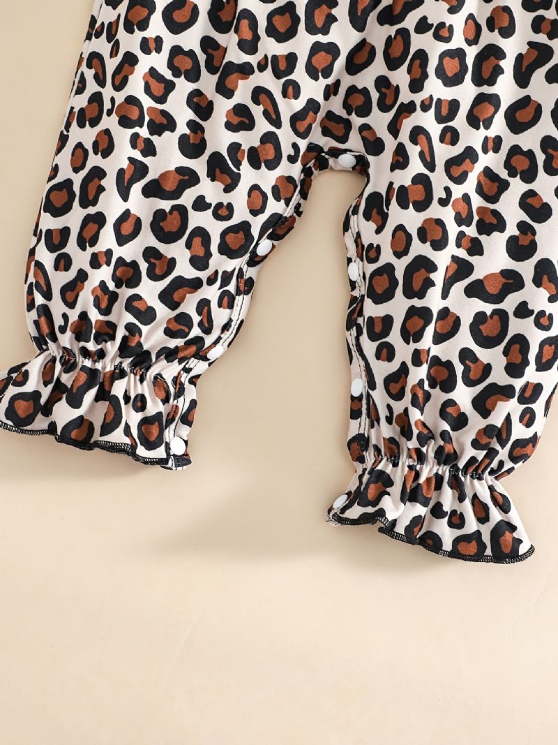 Baby Jenter Ruffle Langermet Patchwork Jumpsuit Med Leopard Print Babyklær