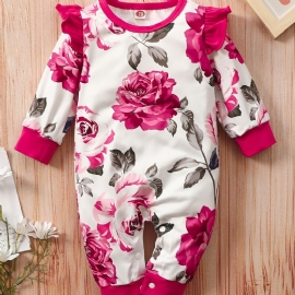 Baby Jenter Ruffle Langermet Romper Jumpsuit Med Blomstermønster Babyklær