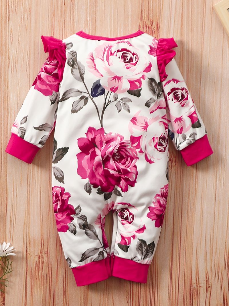 Baby Jenter Ruffle Langermet Romper Jumpsuit Med Blomstermønster Babyklær