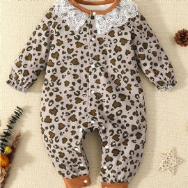 Baby Jenter Ruffle Leopard Langermet Jumpsuit