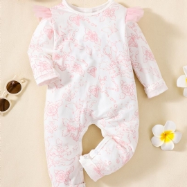 Baby Jenter Ruffle Sleeve Jumpsuit Langermet Rompers Med Blomstertrykk