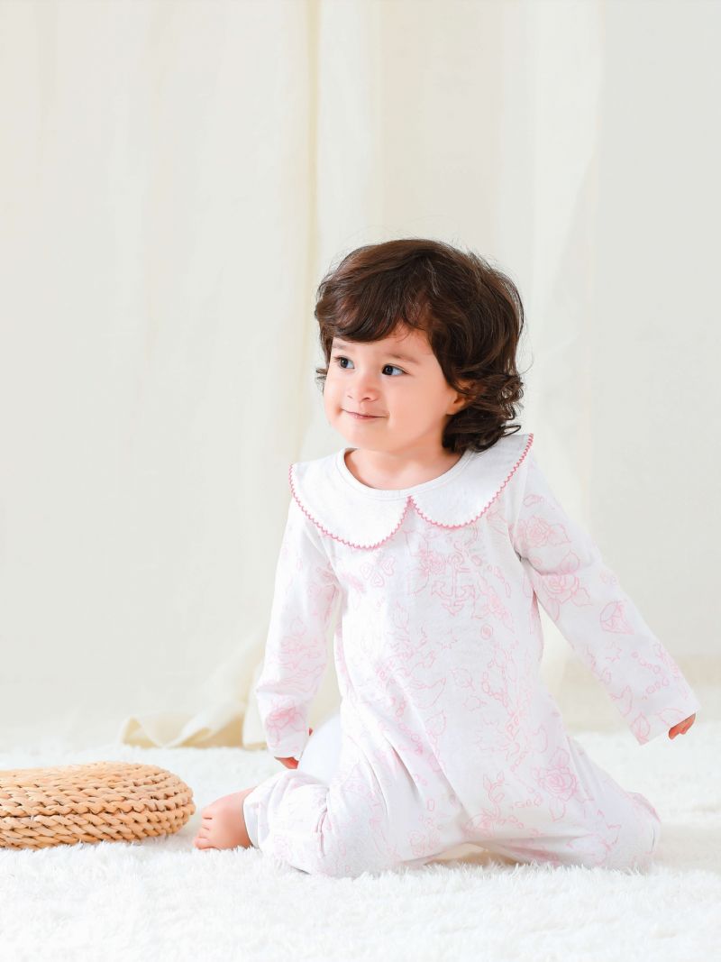 Baby Jenter Ruffle Sleeves Jumpsuit Langermet Rompers Med Blomstertrykk