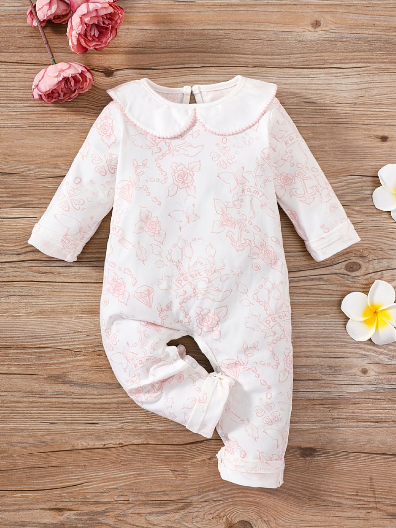 Baby Jenter Ruffle Sleeves Jumpsuit Langermet Rompers Med Blomstertrykk