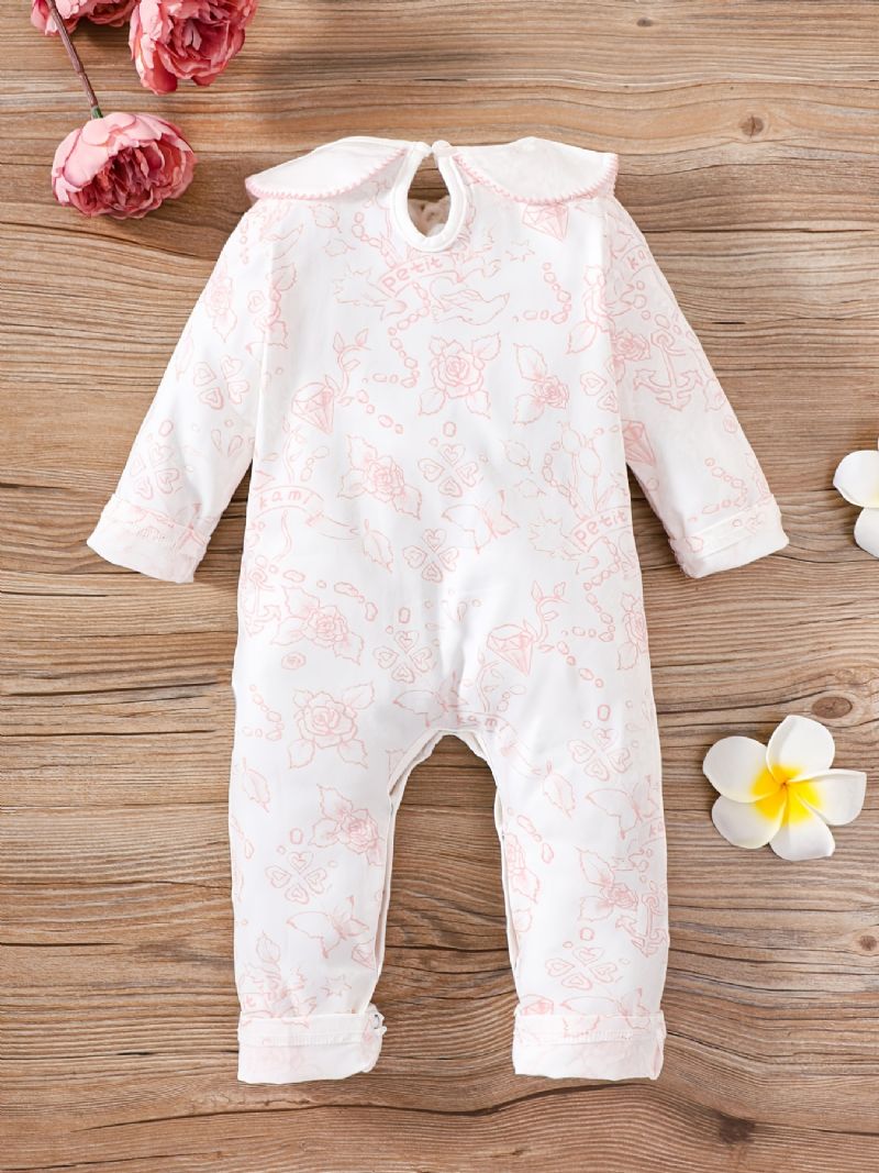 Baby Jenter Ruffle Sleeves Jumpsuit Langermet Rompers Med Blomstertrykk