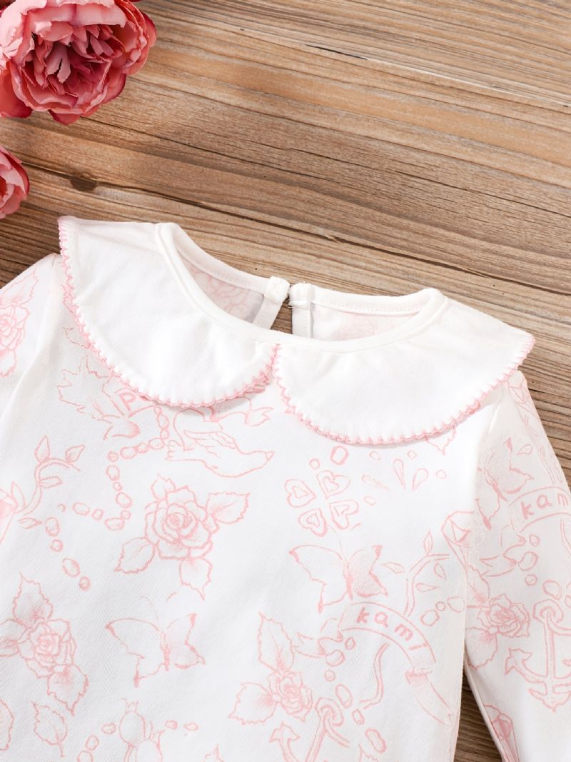 Baby Jenter Ruffle Sleeves Jumpsuit Langermet Rompers Med Blomstertrykk