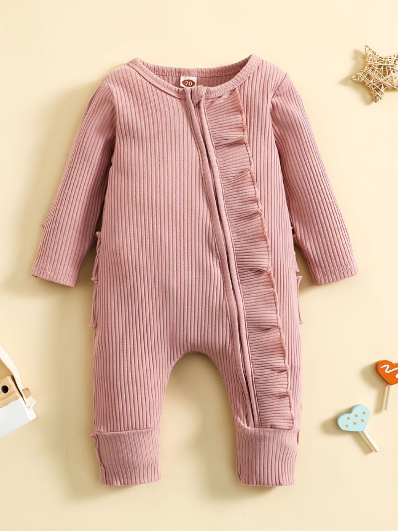 Baby Jenter Ruffle Trim Langermet Jumpsuit Romper