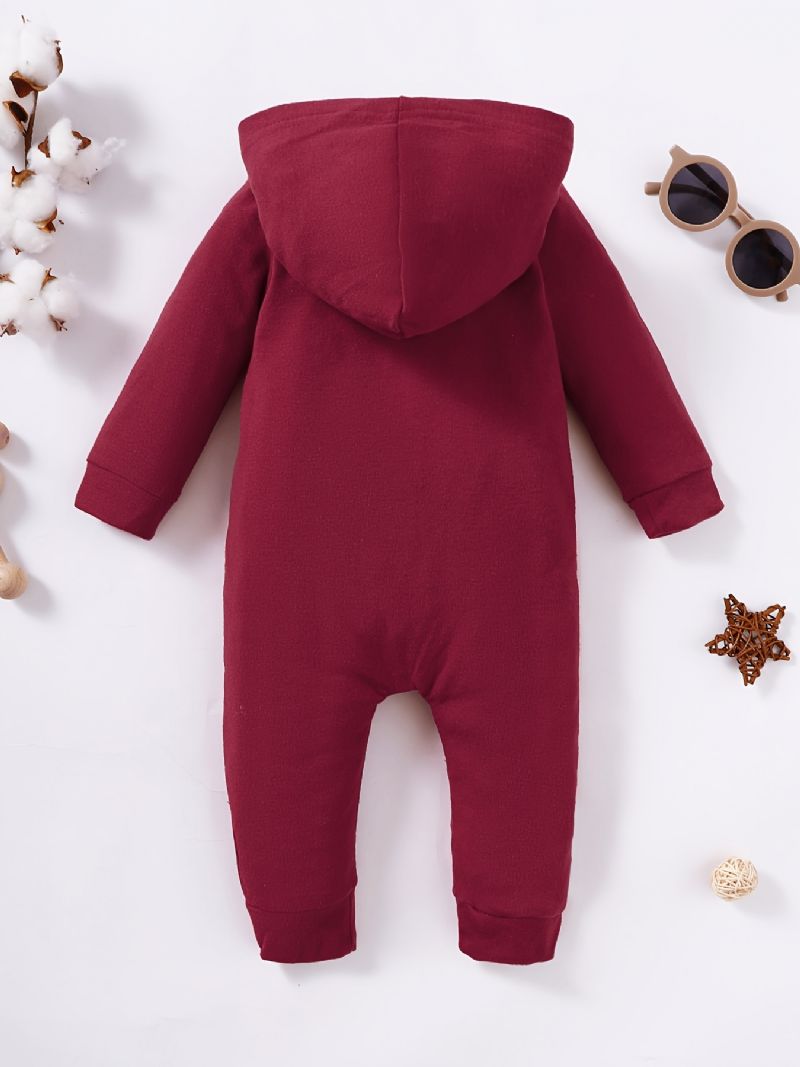 Baby Jenter Solid Crew Neck Hette Jumpsuit Romper Babyklær