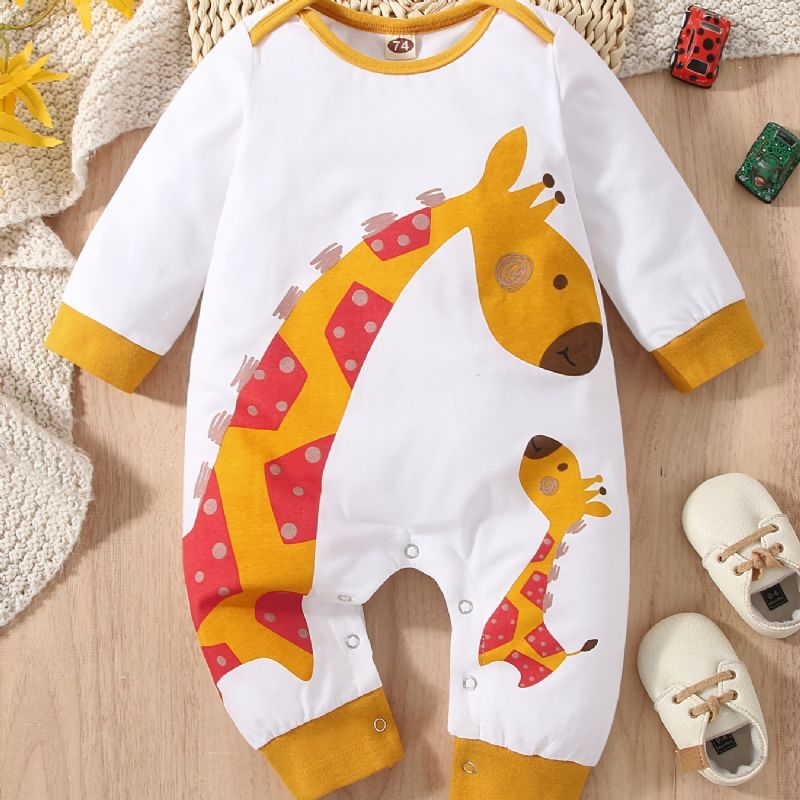 Baby Jenter Søt Tegneserie Giraffe Print Romper Langermet Crew Neck Jumpsuit For Winter