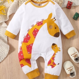 Baby Jenter Søt Tegneserie Giraffe Print Romper Langermet Crew Neck Jumpsuit For Winter