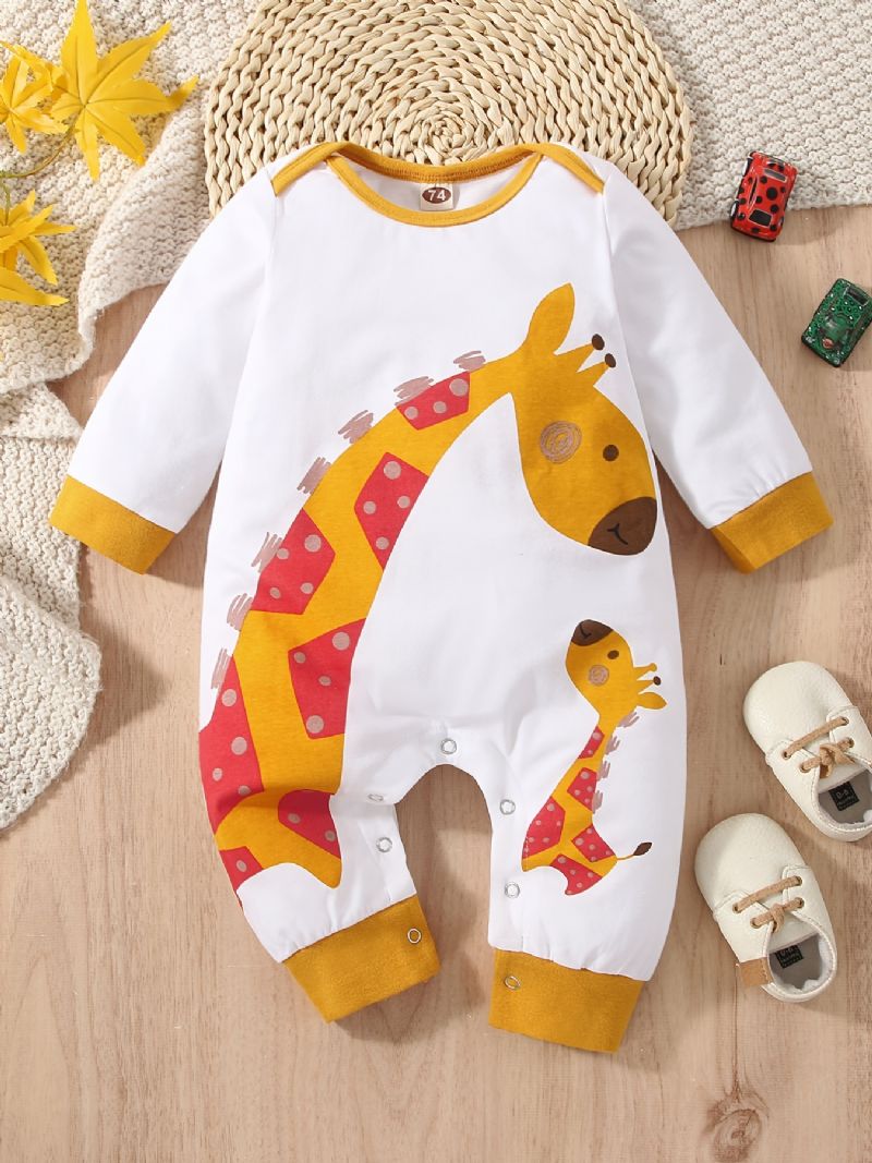 Baby Jenter Søt Tegneserie Giraffe Print Romper Langermet Crew Neck Jumpsuit For Winter