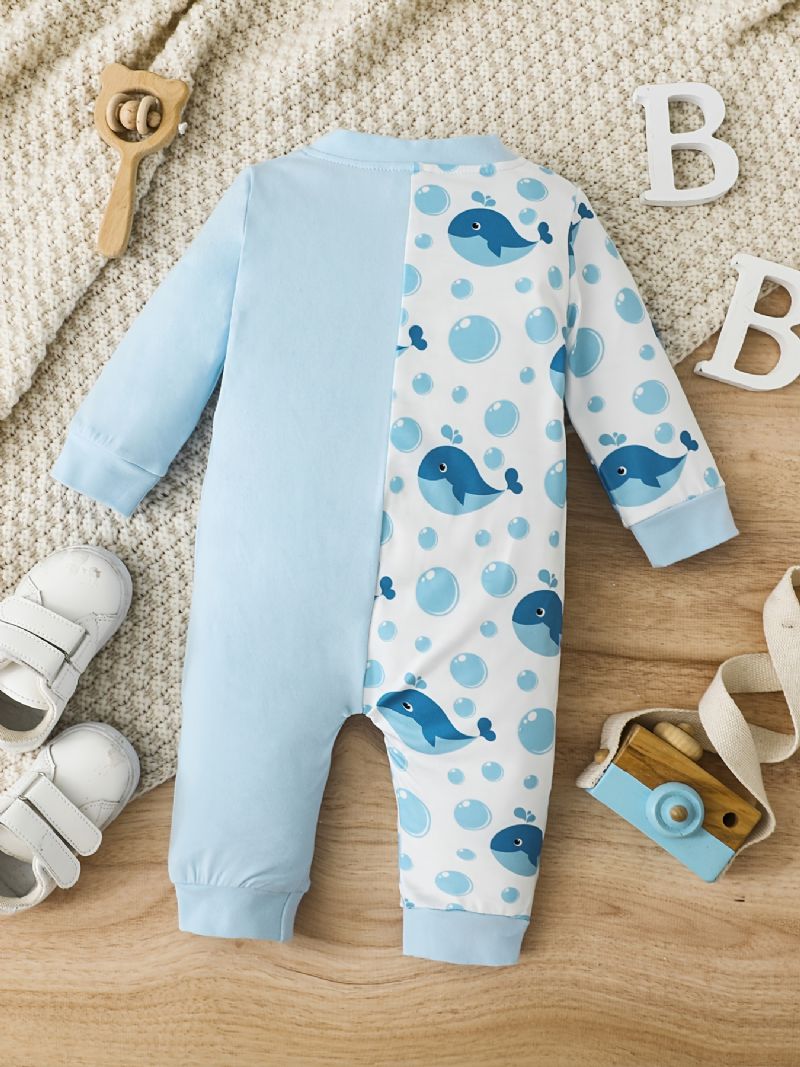 Baby Jenter Søt Tegneserie Hval Print Bomull Jumpsuit Romper Med Glidelås