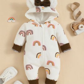 Baby Jenter Sweet Rainbow Print Hette Langermet Jumpsuit