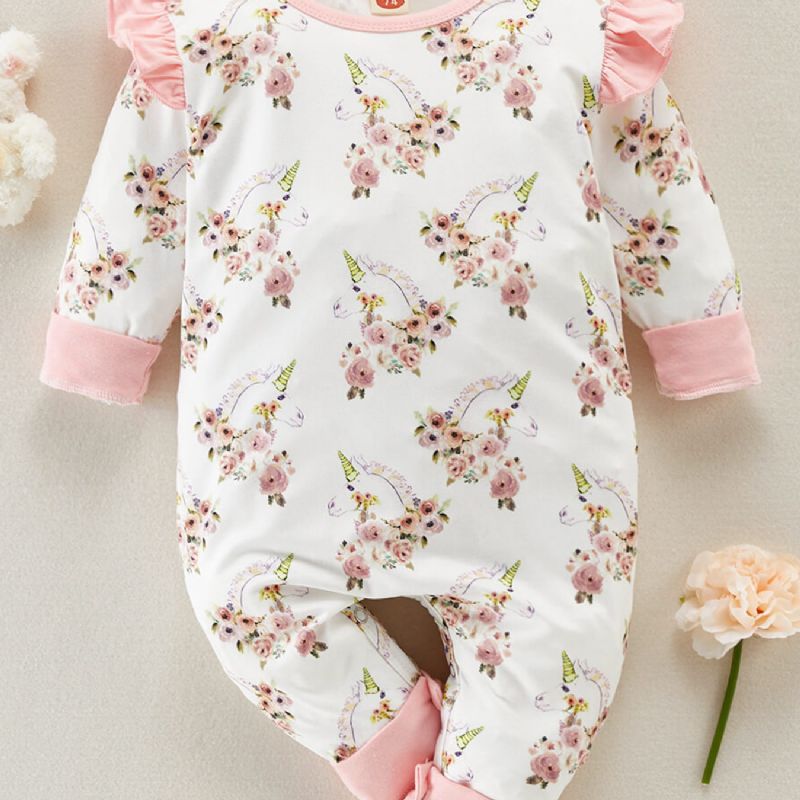 Baby Jenter Unicorn Blomstertrykt Volanger Jumpsuit