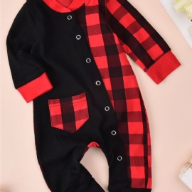 Baby Jumpsuit Christmas Patchwork Rutet Bomull Langermet