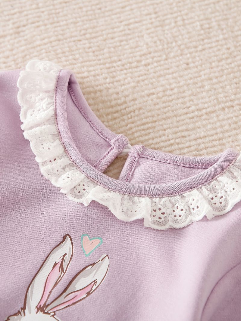 Baby Jumpsuit Kanin Sløyfe Lace Cotton Crew Neck Langermet