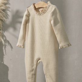 Babyjenter Uformell Solid Ruffled Romper Langermet Thermal Jumpsuit Barneklær