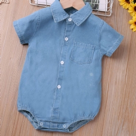 Barnejakke I Solid Denim Kortermet Jumpsuit