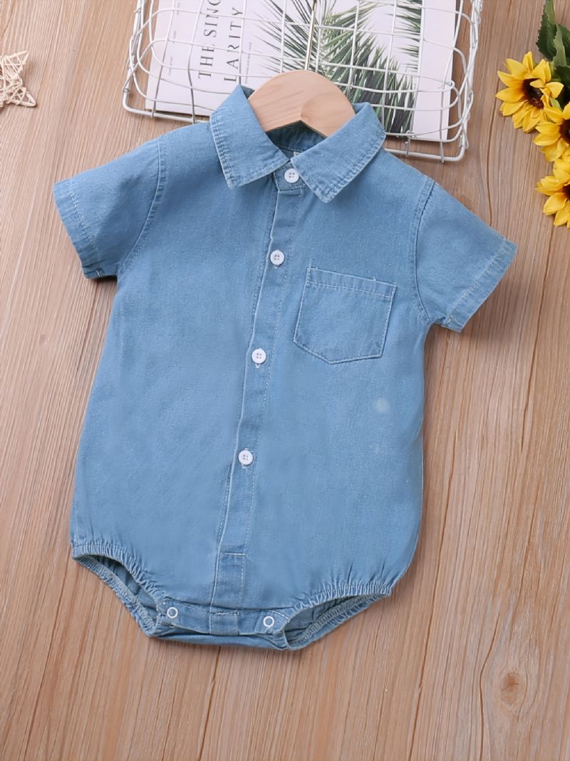 Barnejakke I Solid Denim Kortermet Jumpsuit