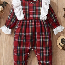 Christmas Jentebaby Søt Ruffle Rød Rutet Langermet Jumpsuit