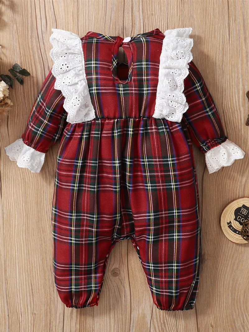 Christmas Jentebaby Søt Ruffle Rød Rutet Langermet Jumpsuit