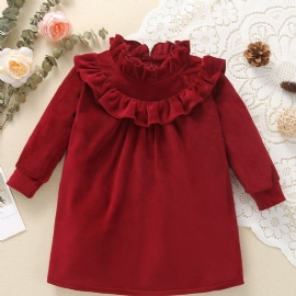 Christmas Toddler Jenter Frilled Neck Langermet Red Velvet Jumpsuit