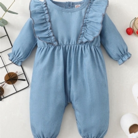 Denim Blue Ruffle Langermet Jumpsuit