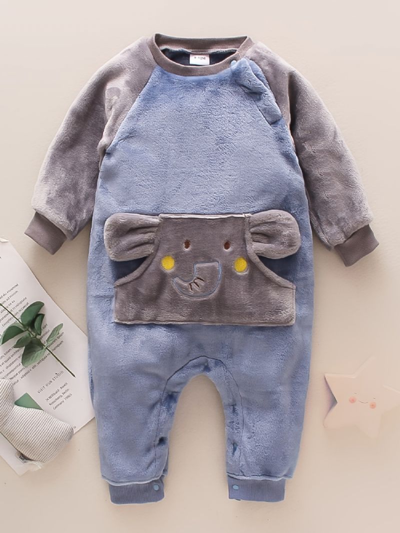 Elefantlommer For Spedbarn Langermet Rundhals Fleece Varm Jumpsuit Baby Jenter Gutter Barneklær